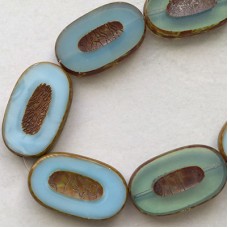 25x16mm Cz Table-Cut Carved Ovals - Mixed Turquoise Picasso - Pack of 2