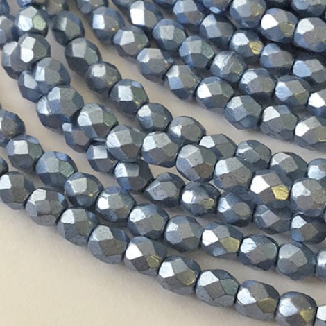 3mm Czech Firepolish Beads - Saturated Metallic Neutral Grey - Pack of 50