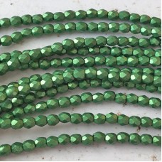 3mm Czech Firepolish Beads - Saturated Metallic Kale - Pack of 50
