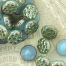 12mm Czech Button Flower Beads - Blue Luster - Pack of 5