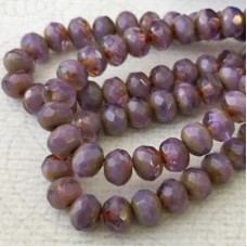 7x5mm Czech Faceted Rondelles - Opaque Purple + Lavender with Picasso Finish - Pack of 10