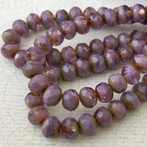 7x5mm Czech Faceted Rondelles - Opaque Purple + Lavender with Picasso Finish - Pack of 10