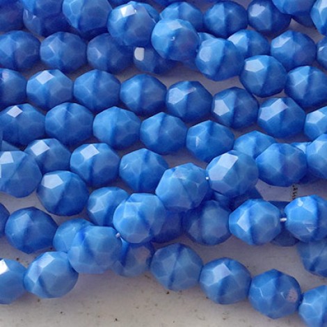 8mm Czech Firepolish Beads - Sky Blue Coral  - Pack of 20
