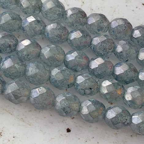 8mm Czech Firepolish Beads - Luster Stone Blue - Pack of 20