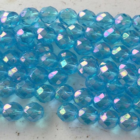 8mm Czech Firepolish Beads - Luster Iris Aquamarine - Pack of 20 8mm Czech Firepolish Beads - Luster Iris Aquamarine - Pack of 20