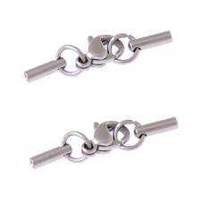 2mm ID Stainless Steel Cord End Cap Sets with Jumprings & Parrot Clasp - Each