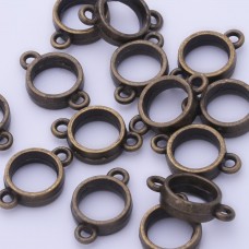 10x4mm Ant Bronze Round Open Back Bezel Pendant Frame Connectors - Pack of 10