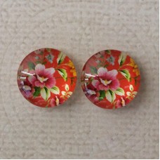 14mm Art Glass Backed Cabochons  - Floral Mix Design 8 - Per Pair