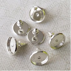 12mm ID Nickel Free Silver Plated Bezel Earposts w-Bullet Style Clutches - Pack of 3 pair