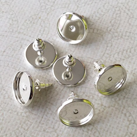 12mm ID Nickel Free Silver Plated Bezel Earposts with Bullet Style Clutches