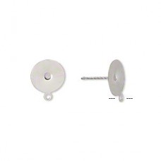 10mm 304 Stainless Steel Flat Pad Earposts with Loop - Pack of 10 Pair