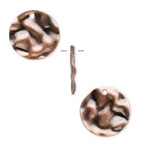 16mm Antique Copper Plated Steel Textured Flat Round Drop Charm