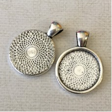 20mm ID Antique Silver Plated Round Cabochon Pendant Settings - Pack of 2