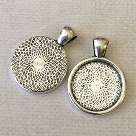 20mm ID Antique Silver Plated Round Cabochon Pendant Setting