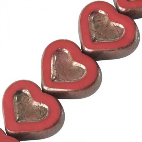 14x12mm Cz Table Cut Heart Beads - Red /Bronze