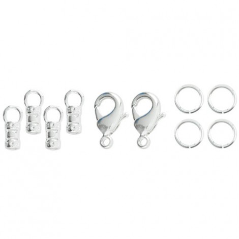 Beadalon Loop Cord End Crimp & Clasp Sets - 2mm ID - Silver Plated (2 sets in each pack)