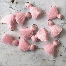 20mm Cotton Mini Tassels with Silver Jumpring - Pack of 10 - Baby Pink/Silver