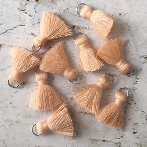 20mm Cotton Mini Tassels with Silver Jumpring - Pack of 10 - Light Peach/Silver