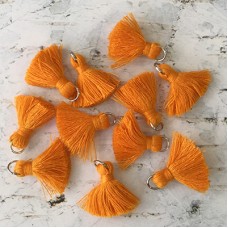 20mm Cotton Mini Tassels with Silver Jumpring - Pack of 10 - Mandarin/Silver