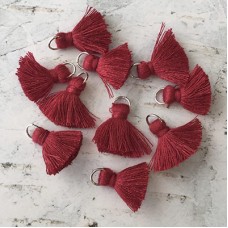 20mm Cotton Mini Tassels with Silver Jumpring - Pack of 10 - Bordeaux/Silver