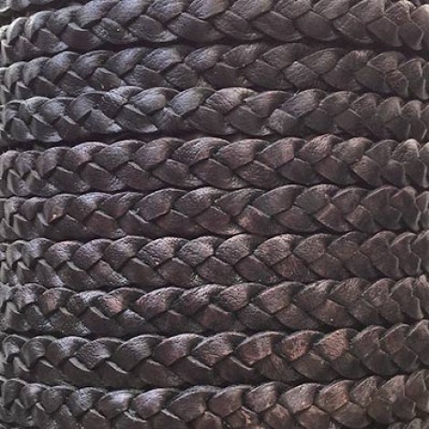 5mm Braided Premium Indian Flat Leather Cord - Antique Distressed Black