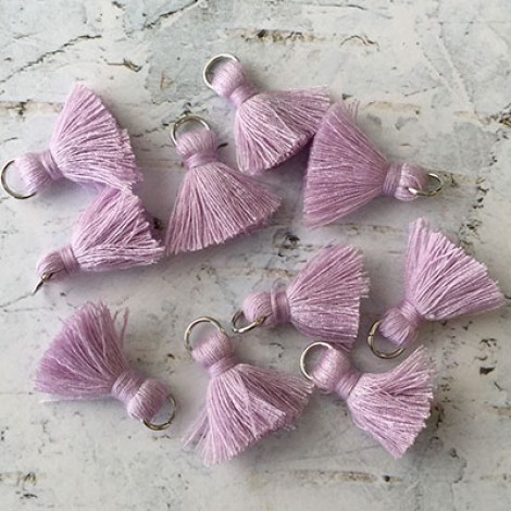 20mm Cotton Mini Tassels with Silver Jumpring - Pack of 10 - Pale Lilac/Silver