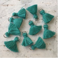 20mm Cotton Mini Tassels with Silver Jumpring - Pack of 10 - Light Teal/Silver