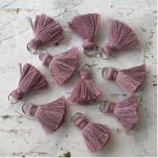 20mm Cotton Mini Tassels with Silver Jumpring - Pack of 10 - Dusty Lilac/Silver