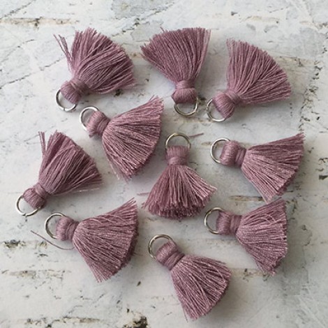 20mm Cotton Mini Tassels with Silver Jumpring - Pack of 10 - Dusty Lilac/Silver