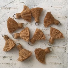 20mm Cotton Mini Tassels with Silver Jumpring - Pack of 10 - Camel/Silver