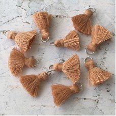 20mm Cotton Mini Tassels with Silver Jumpring - Pack of 10 - Dusty Peach/Silver