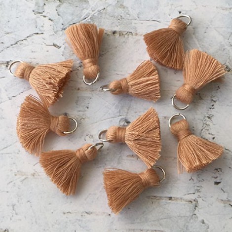 20mm Cotton Mini Tassels with Silver Jumpring - Pack of 10 - Dusty Peach/Silver