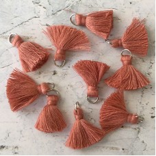 20mm Cotton Mini Tassels with Silver Jumpring - Pack of 10 - Dusty Pink/Silver