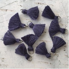 20mm Cotton Mini Tassels with Silver Jumpring - Pack of 10 - Dark Blue/Silver