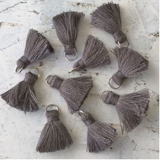20mm Cotton Mini Tassels with Silver Jumpring - Pack of 10 - Dark Grey/Silver