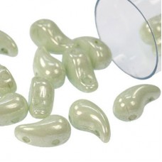 5x8mm Czech ZoliDuo 2-Hole Teardrop Beads - White Mint Luster (Left Version) Pk of 50