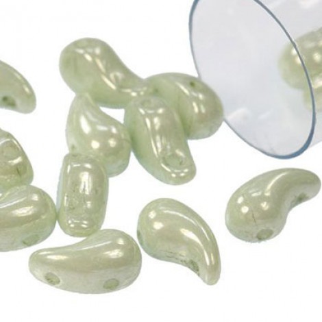 5x8mm Czech ZoliDuo 2-Hole Teardrop Beads - White Mint Luster (Left Version) Pk of 50