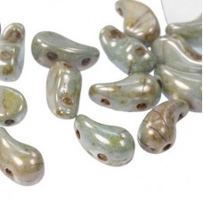 5x8mm Czech ZoliDuo 2-Hole Teardrop Beads - White Blue Luster (Left Version) Pk of 50