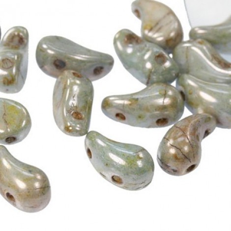 5x8mm Czech ZoliDuo 2-Hole Teardrop Beads - White Blue Luster (Left Version) Pk of 50
