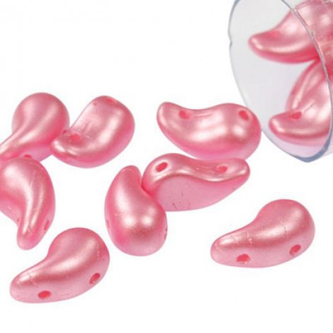 5x8mm Czech ZoliDuo 2-Hole Teardrop Beads - Pastel Pink (Left version) Pk of 50