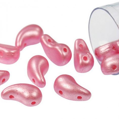 5x8mm Czech ZoliDuo 2-Hole Teardrop Beads - Pastel Pink (Right version) Pk of 50