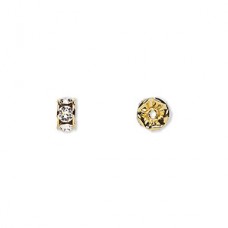 6x3.5mm Swarovski Gold Plated Rhinestone Rondelles - Crystal - Pack of 2