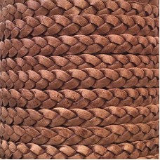 7mm Braided Premium Indian Flat Leather Cord - Antique Tan - Per Metre