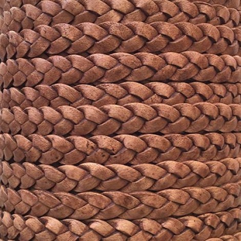 7mm Braided Premium Indian Flat Leather Cord - Antique Tan