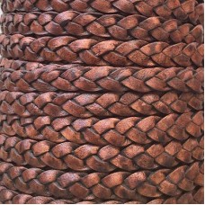 7mm Braided Premium Indian Flat Leather Cord - Antique Dark Tan - Per Metre