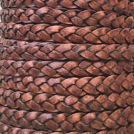 7mm Braided Premium Indian Flat Leather Cord - Antique Dark Tan