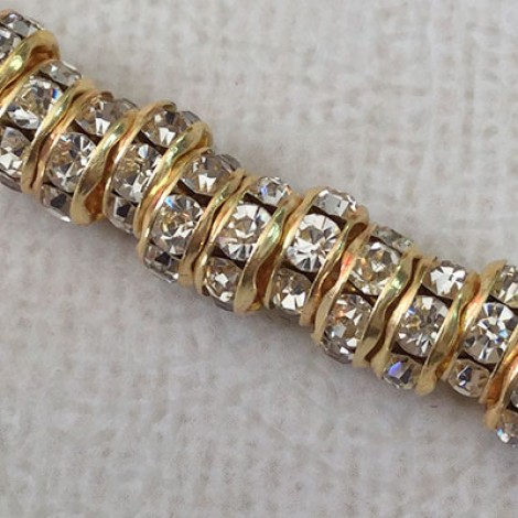 7mm Gold Czech Rhinestone Rondelles - Crystal - Pack of 2