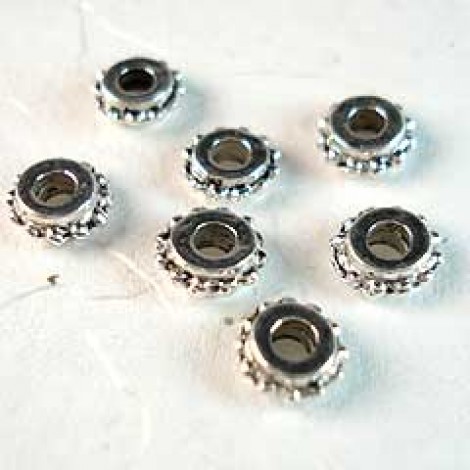 7mm Antique Silver Plated Pewter Beaded Rondelles - Pack of 8 7mm Antique Silver Plated Pewter Beaded Rondelles - Pack of 8