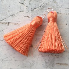 40mm Silk Tassels with Silver Jumpring - Peach - 1 pair