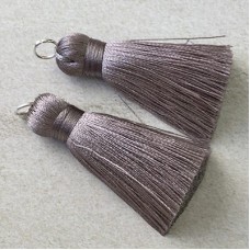 40mm Silk Tassels with Silver Jumpring - Smoky Grey - 1 pair